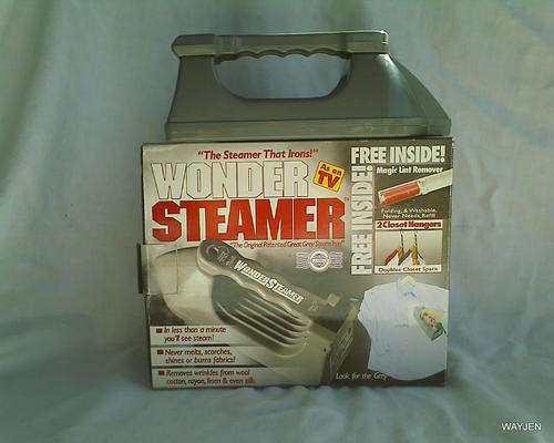 WONDER STEAMER IRON. WON'T BURN OR SCORCH OR MELT YOUR FABRICS. WORKS 100%. INSTRUCTIONS INCLUDED.