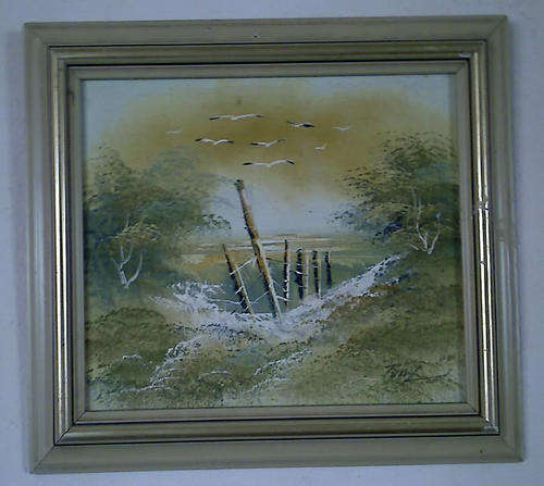 BEAUTIFUL OIL ON CANVAS MOUNTED IN A FRAME.SEASCAPE. 34 X 30cm.