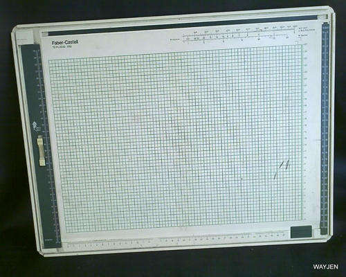 FABER-CASTELL TZ-PLUS A3 1083 DRAWING BOARD.SCIENTIFIC RULERS EMBEDDED IN BOARD.SOME MARKS ON BOARD.