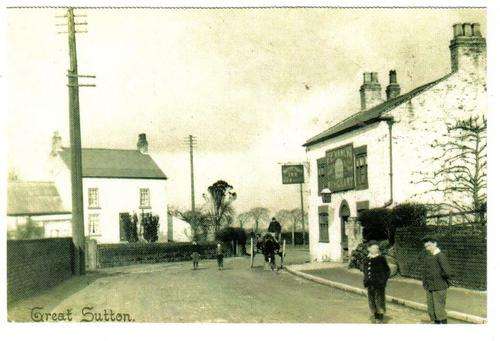 BLACK AND WHITE POSTCARD. GREAT SUTTON. UNUSED.MODERN REPRODUCTION.