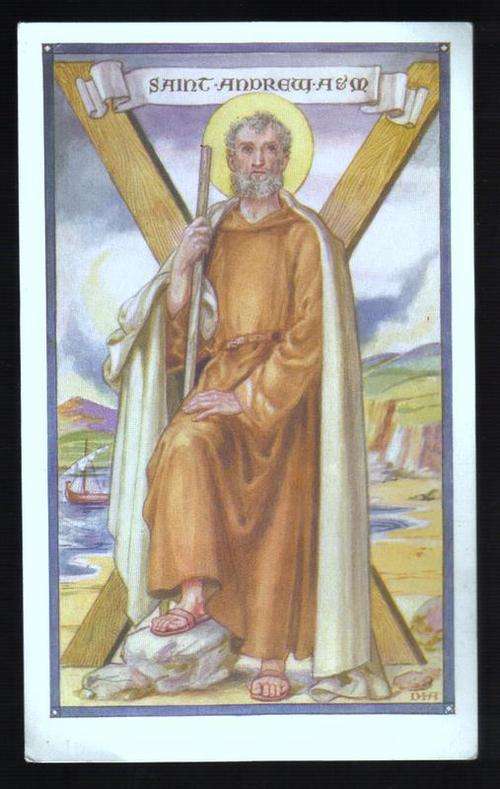 SAINT ANDREW PICTURE CARD. CARD PRINTED IN ENGLAND. NO AGE GIVEN FOR THIS CARD. SLIGHT WEAR.