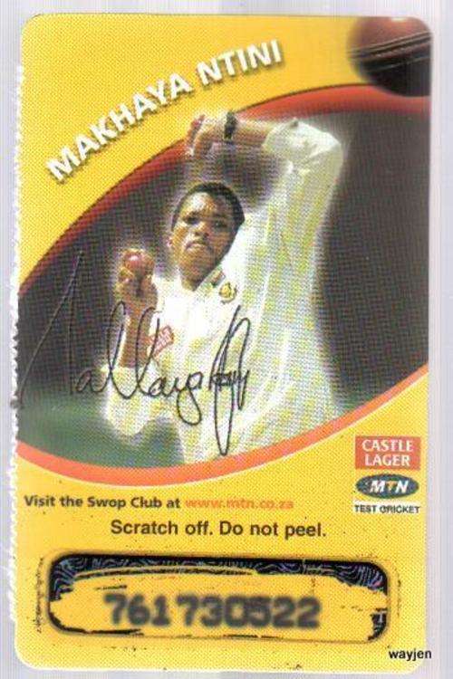MAKHAYA NTINI USED MTN RECHARGE VOUCHER. SIGNED (AUTOPEN).