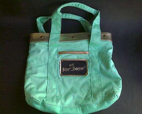 BETSY JOHNSON HANDBAG. LEOPARD PRINT INSIDE. VERY NEAT.