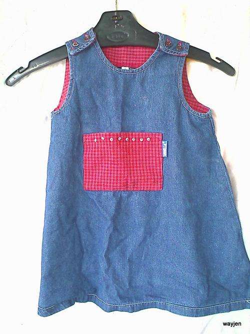 VANILLA-DENIM PINAFORE. SIZE SMALL.