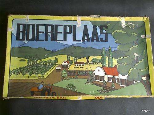 BOEREPLAAS BOARD GAME. GAME IS VERY OLD AND THERE SEEM TO BE A COUPLE OF PIECES MISSING. BOX IS WORN