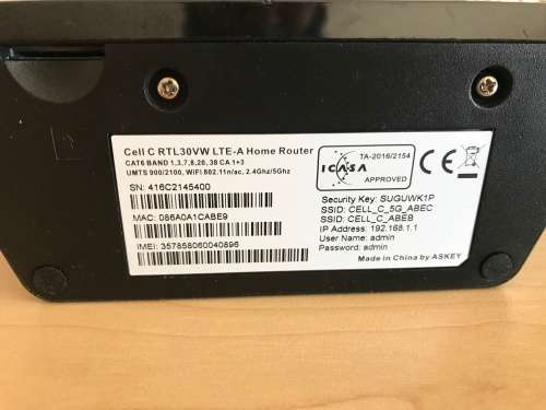 Cell C RTL30VW LTE - A Home Router. Retail R1999!