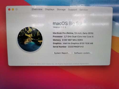 MacBook Pro 13 inch 128GB Retina Early 2015 2.7GHz Intel Core I5