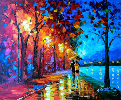 Two Figures Under Umbrella