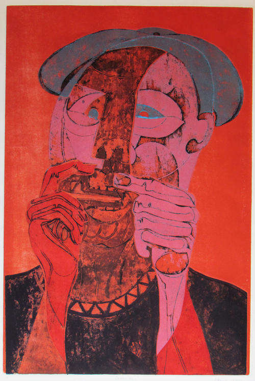 Original Coloured Etching - South African Artist Mboya