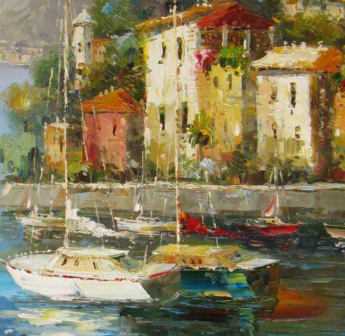 Mediterranean Scene Oil on Canvas by Silvestro
