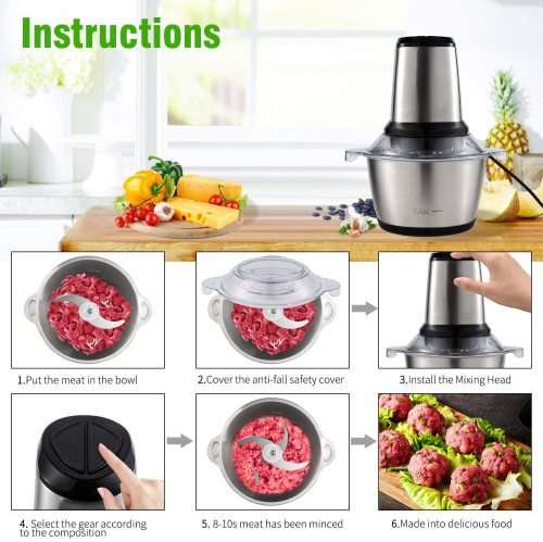 Food Processor Electric, Meat Grinder 8 Cups Small Food Chopper (2L,350W) for Meat and Vegetable