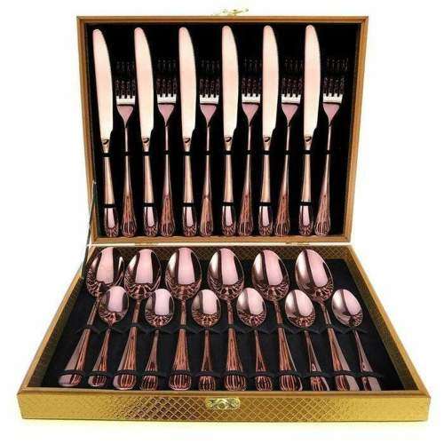 High Quality Stainless Steel 24 Piece Cutlery Set in a Golden Gift Box
