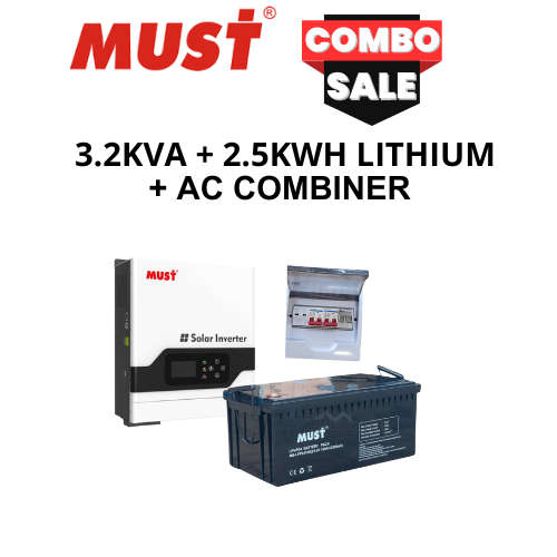 3.2KVA MUST Hybrid Inverter + 2.5kWh 24V MUST Lithium Battery Combo With AC COMBINER