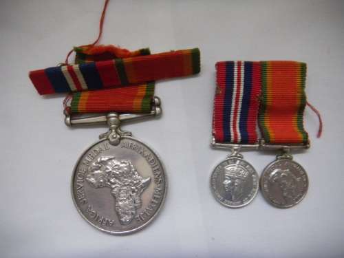 WW2 MEDALS WITH RIBBONS AND PINS, 1 x Large and 2 x Small