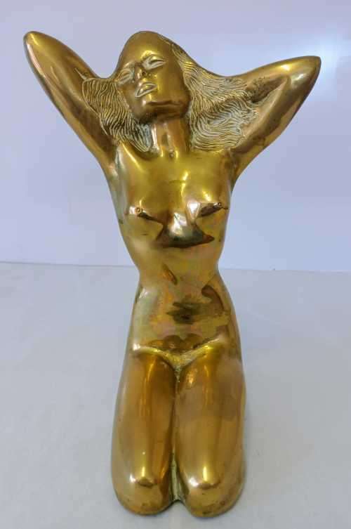 Art Deco Brass Sculpture of Nude Kneeling Lady.