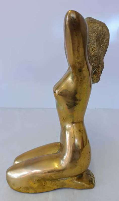 Art Deco Brass Sculpture of Nude Kneeling Lady.