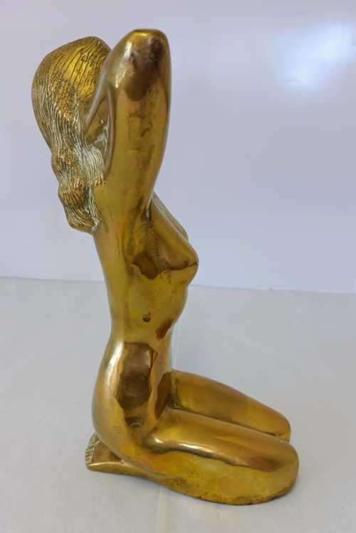 Art Deco Brass Sculpture of Nude Kneeling Lady.