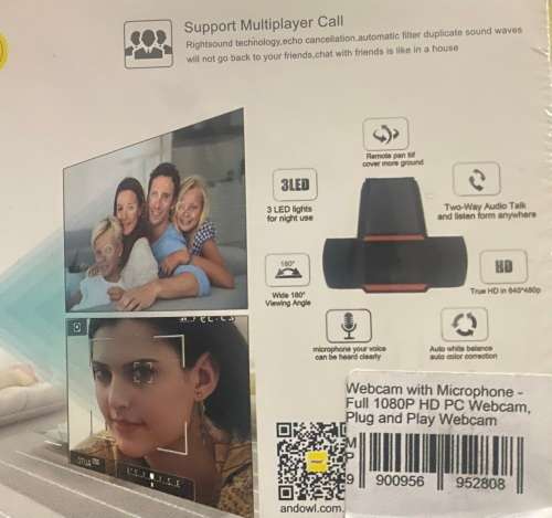Andowl Webcam with Microphone - Full 1080P HD PC Webcam, Plug and Play Webcam (New and Sealed)