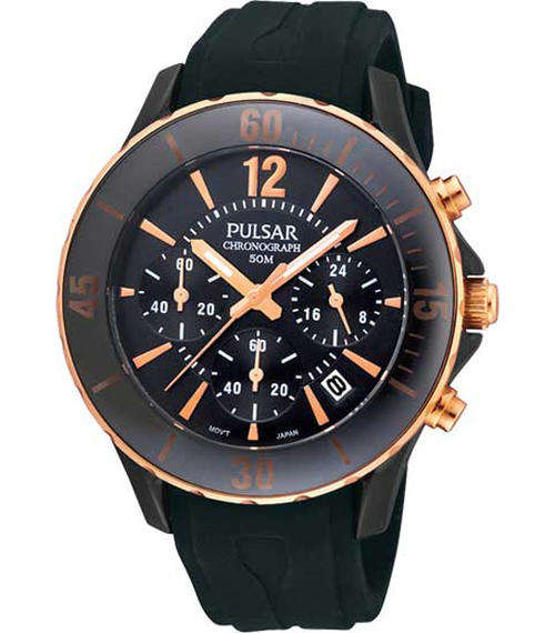 **NEW** PULSAR (By SEIKO) Black Ceramic Case Rubber Gents Chronograph Watch"SUPER QUALITY!!"