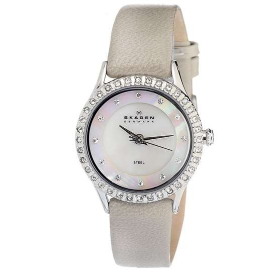 SKAGEN (DENMARK) Swarovski Crystals Mother-of-Pearl Dial Quartz Ladies Watch "EXTREMELY CLASSY!!"