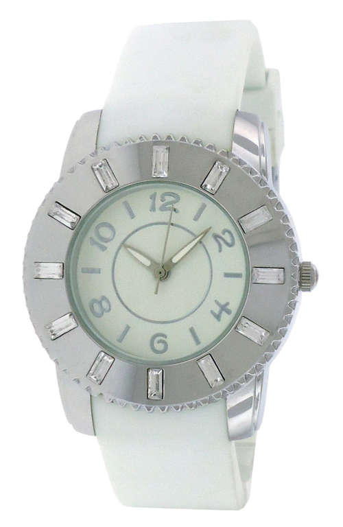 **NEW** FMD (By FOSSIL) White Rubber Crystal Accented Ladies Quartz Dress Watch