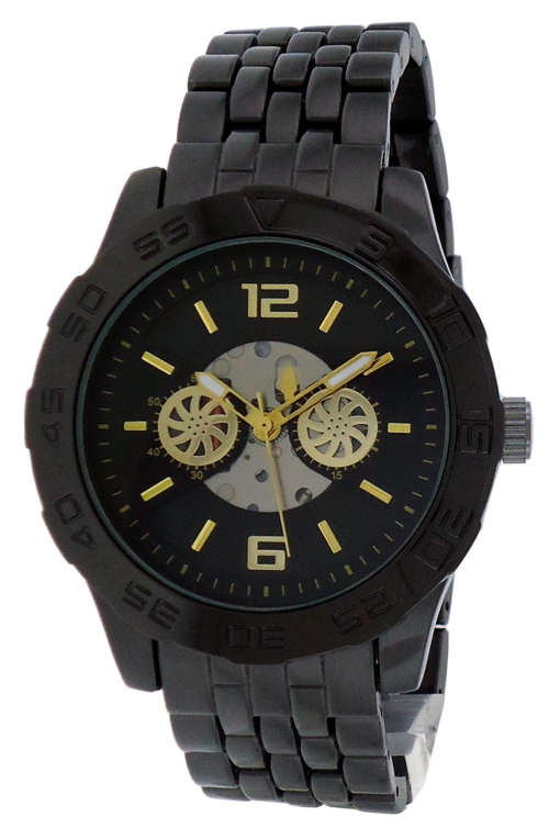 **NEW** FMD (By FOSSIL) Black Stainless Steel Gold Accent Gents Quartz Dress Watch