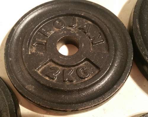 TROJAN DUMBBELL BARS, BARBELL AND WEIGHT PLATES SET