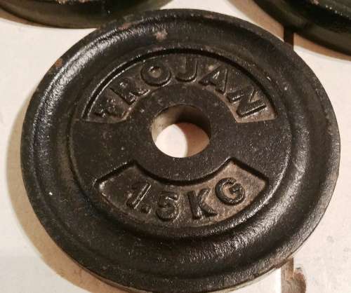 TROJAN DUMBBELL BARS, BARBELL AND WEIGHT PLATES SET