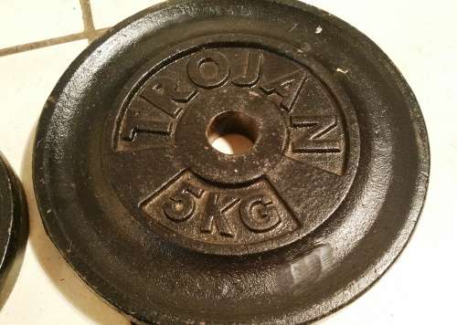 TROJAN DUMBBELL BARS, BARBELL AND WEIGHT PLATES SET