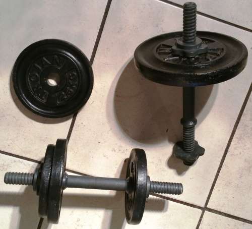 TROJAN DUMBBELL BARS, BARBELL AND WEIGHT PLATES SET