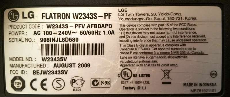 LG FLATRON W2343S 23" PC SCREEN/PROJECTOR NOT WORKING (PARTS & REPAIR)