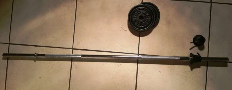TROJAN DUMBBELL BARS, BARBELL AND WEIGHT PLATES SET