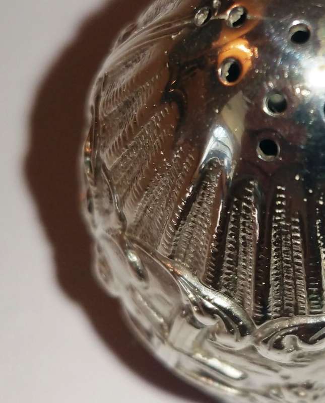CRUET SALT AND PEPPER - SILVER PLATE AND INTRICATE DETAIL
