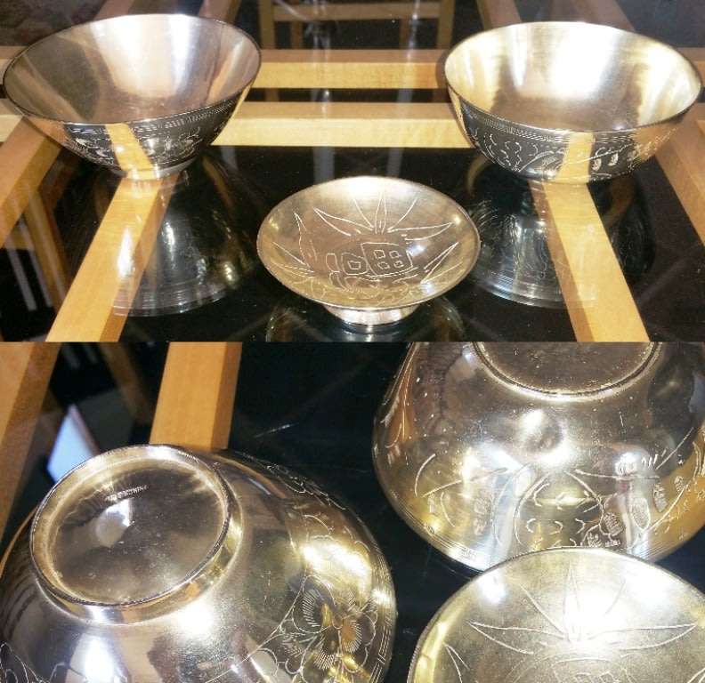 CHINESE DINNER/DINING SERVICE HUGE COLLECTION OF PIECES: RICE PATTERN AND BRASS