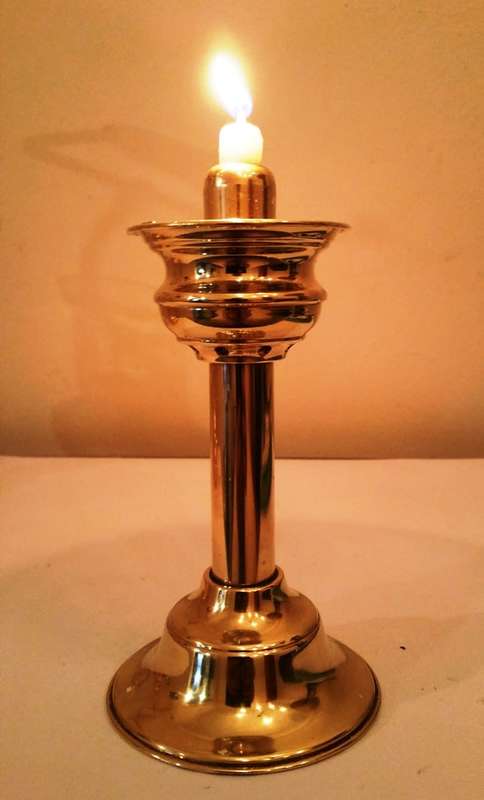 SOLID BRASS SPRING-LOADED CANDLE HOLDER & DELICATE GLASS SHADE WITH DETAILED EMBELLISHMENT