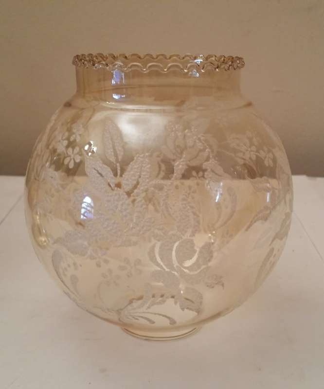 SOLID BRASS SPRING-LOADED CANDLE HOLDER & DELICATE GLASS SHADE WITH DETAILED EMBELLISHMENT