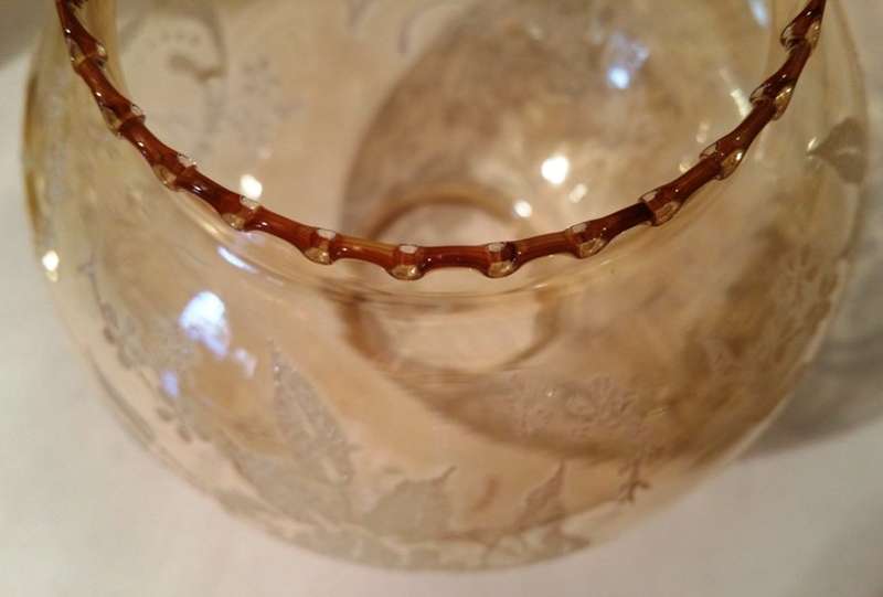 SOLID BRASS SPRING-LOADED CANDLE HOLDER & DELICATE GLASS SHADE WITH DETAILED EMBELLISHMENT