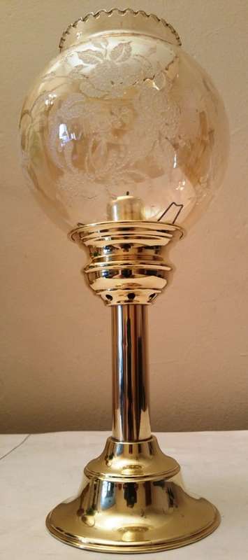 SOLID BRASS SPRING-LOADED CANDLE HOLDER & DELICATE GLASS SHADE WITH DETAILED EMBELLISHMENT
