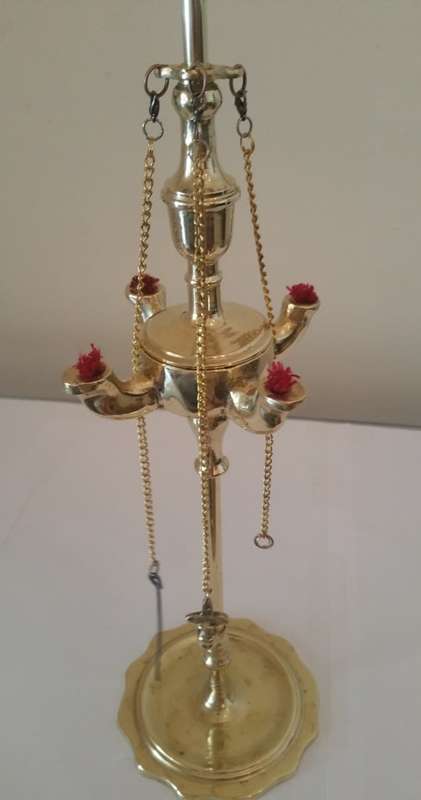 FULL SIZE SOLID BRASS WHALE OIL LAMP (LUCERNE) WITH FOUR SPOUTS **Reduced ~ Promotional**