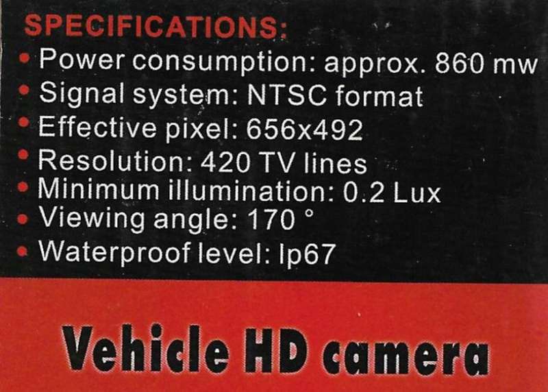 VEHICLE HD CAMERA PURE QUALITY 170° REAR VIEW