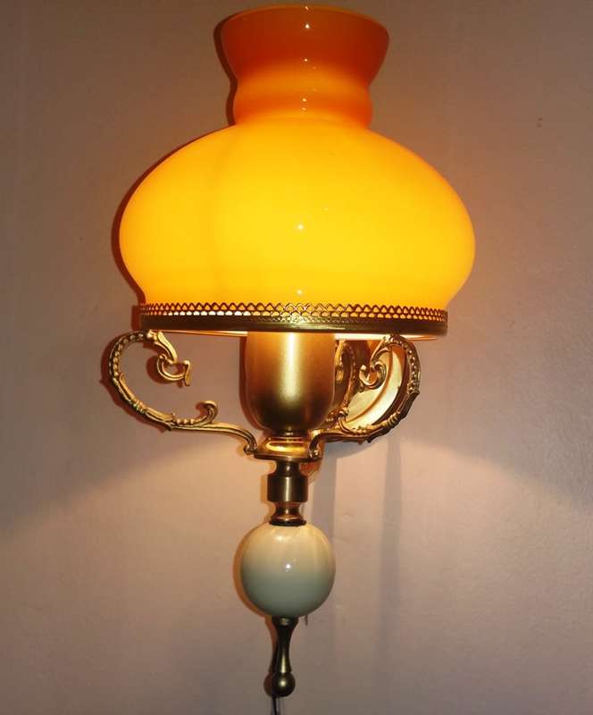 BRASS WALL SCONCE WITH AMBER COLOUR SOLID GLASS STUDENT SHADE