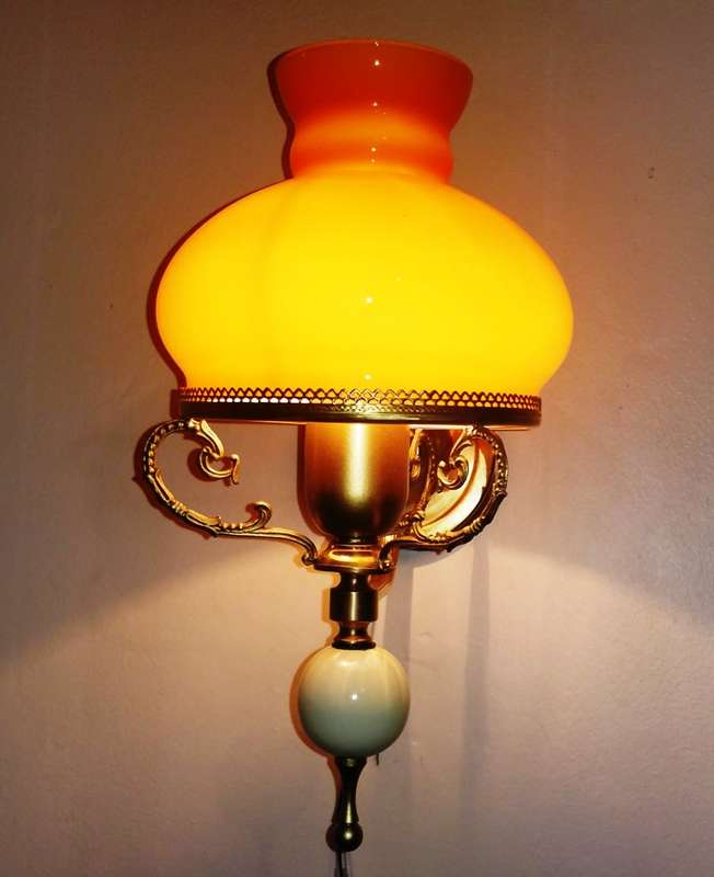 BRASS WALL SCONCE WITH AMBER COLOUR SOLID GLASS STUDENT SHADE