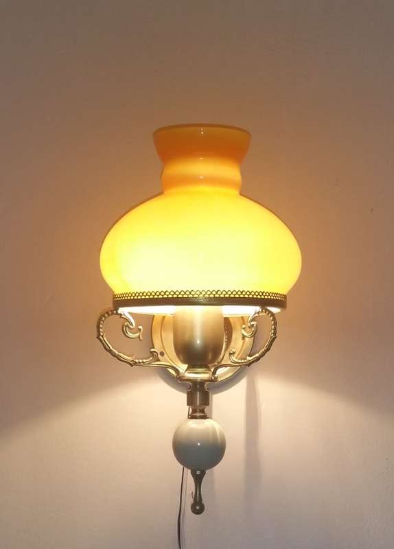 BRASS WALL SCONCE WITH AMBER COLOUR SOLID GLASS STUDENT SHADE
