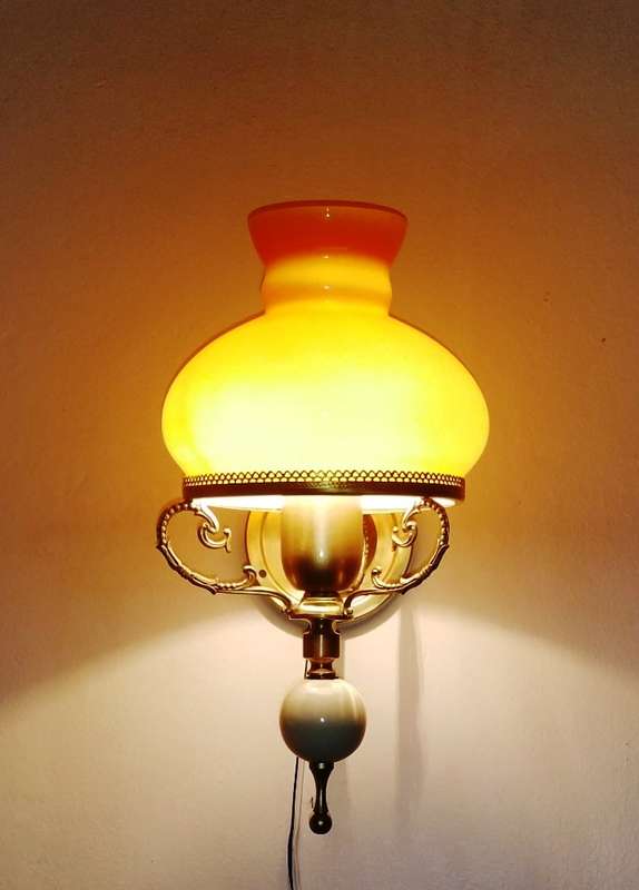 BRASS WALL SCONCE WITH AMBER COLOUR SOLID GLASS STUDENT SHADE