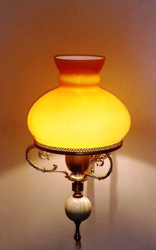 BRASS WALL SCONCE WITH AMBER COLOUR SOLID GLASS STUDENT SHADE