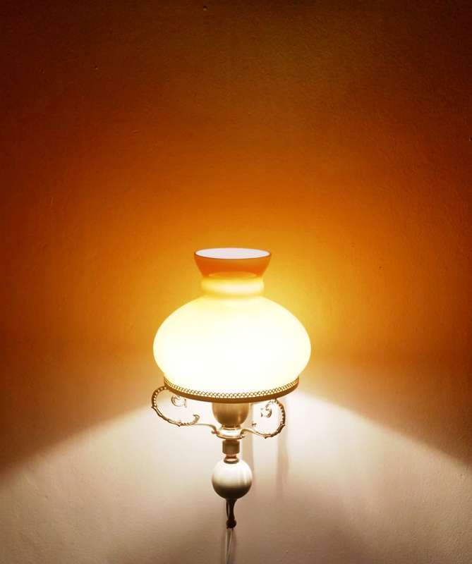 BRASS WALL SCONCE WITH AMBER COLOUR SOLID GLASS STUDENT SHADE