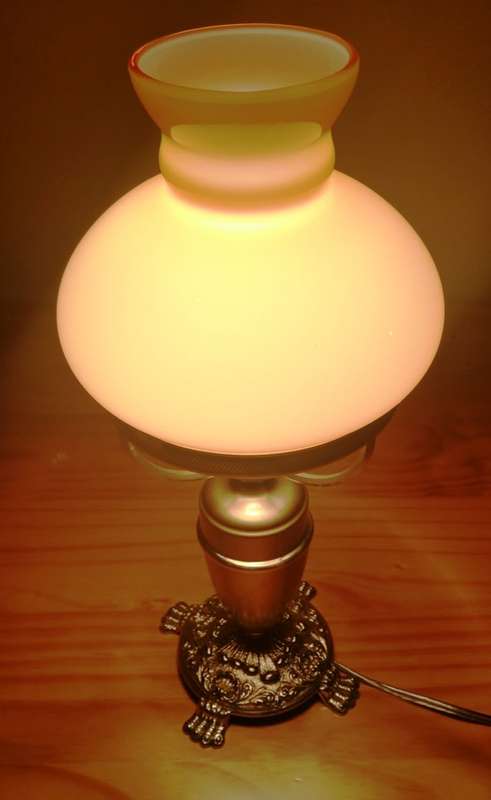 BRASS AND GILT TABLE LAMP WITH STUDENT SHADE