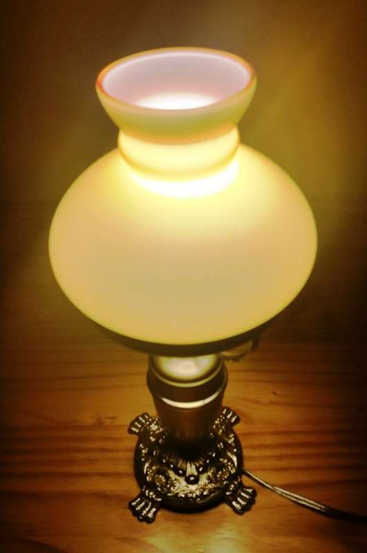 BRASS AND GILT TABLE LAMP WITH STUDENT SHADE