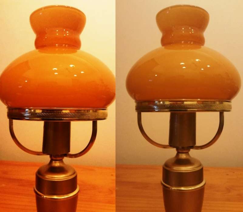 BRASS AND GILT TABLE LAMP WITH STUDENT SHADE
