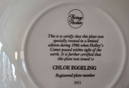 HALLEYS COMET COMMEMORATIVE PLATE ~ 1986 ~ HERITAGE PORCELAIN